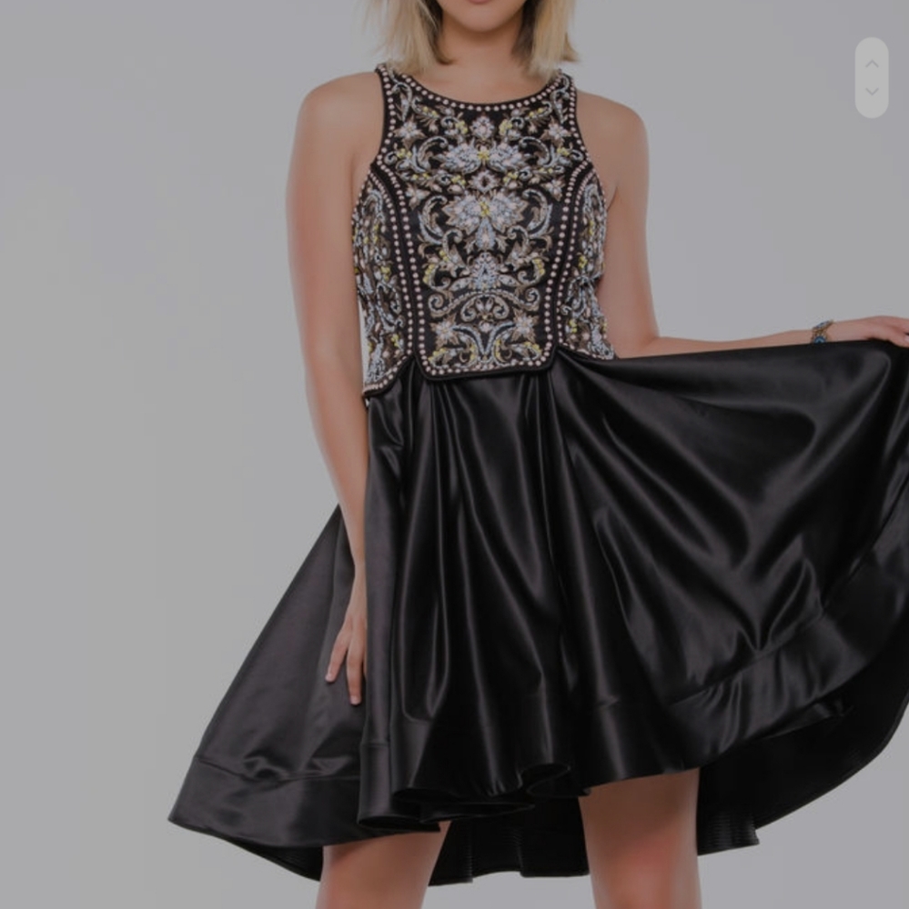 JVN Jovani Fit n Flare Beaded Cocktail Dress Black